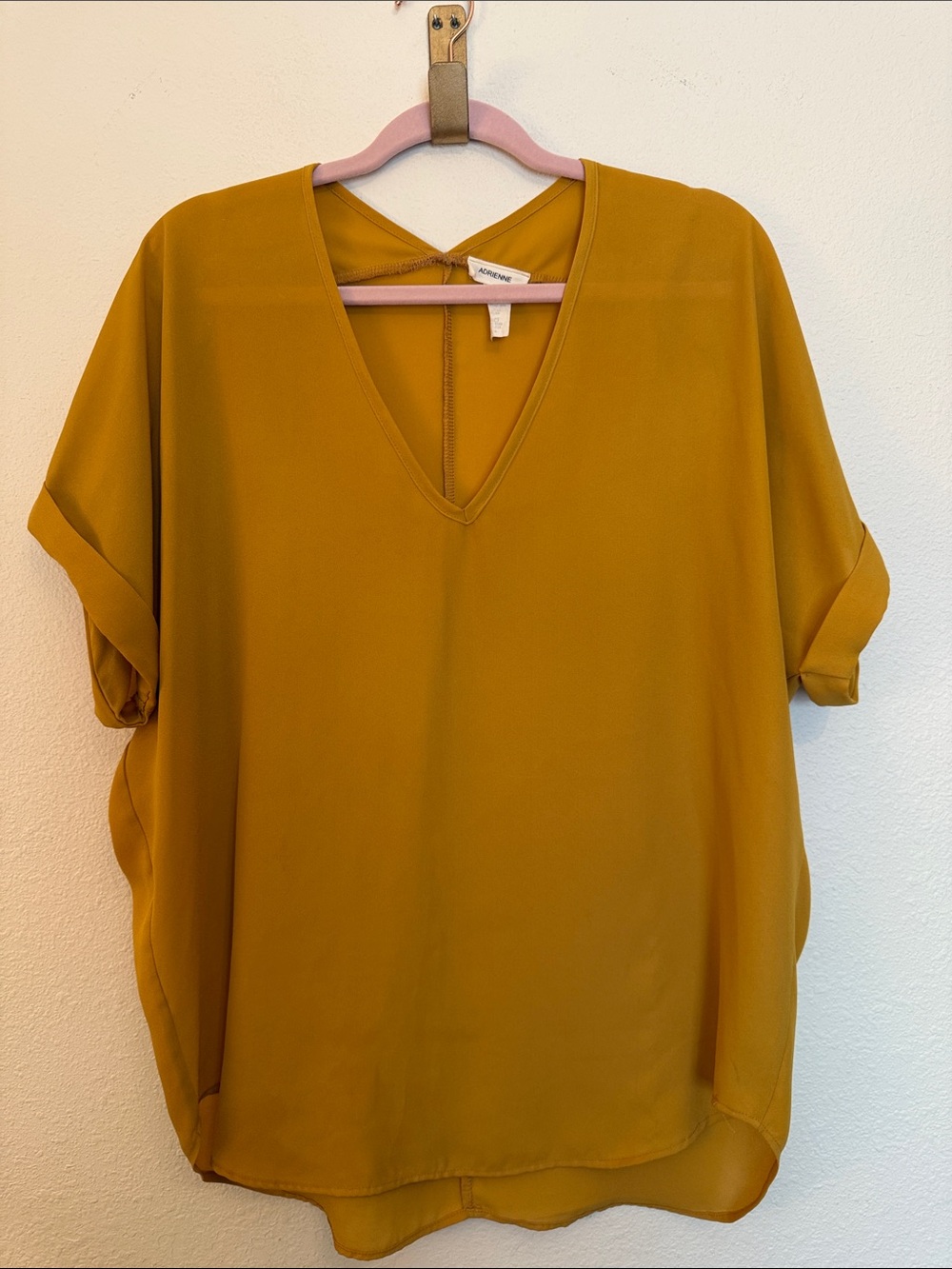 Adrienne V-Neck Tunic Top in Mustard Yellow